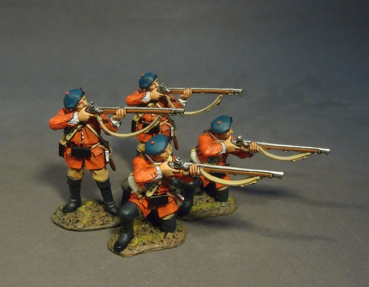 THE BATTLE OF BUSHY RUN 1763, LIGHT INFANTRY COMPANY, 4 FIGURES SKIRMISHING