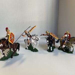 White tunics red shield mounted