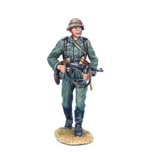 German Soldier Walking with MP40 and Helmet Cover