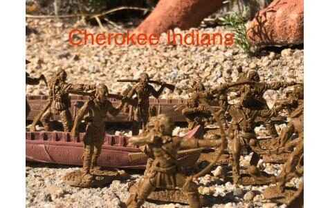 Barzso Cherokee Indians--7 figures in 7 poses, Dark Tan Plastic