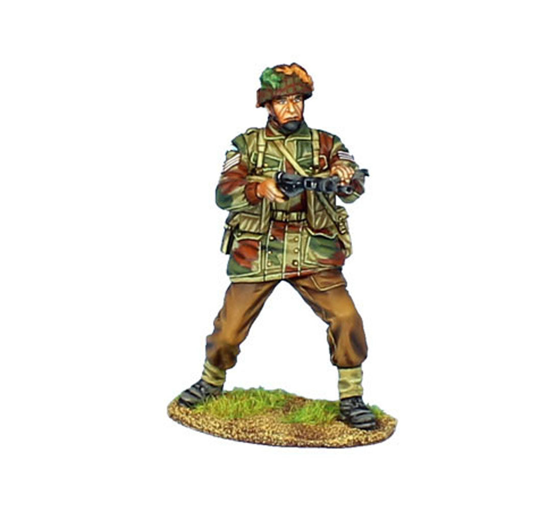British Airborne Sergeant Firing Sten