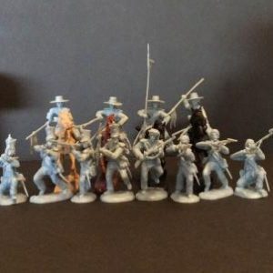 Alamo Mexican Cavalry and Infantry set (#3)--12 Figures, 4 Horses (DARK Blue)