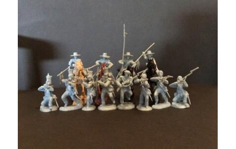 Alamo Mexican Cavalry and Infantry set (#3)--12 Figures, 4 Horses (Powder Blue)
