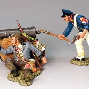 Cannone navale ed artiglieri (uno ferito seduto)