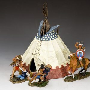 3 Sioux and Cheyenne warriors take their revenge on 2 unfortunate US Cavalrymen who have entered the Indian village uninvited... Tepee included