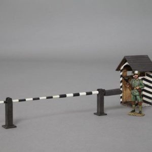 Guard house with barrier and WWI Freikorps sentry figure with Bergmann machine gun