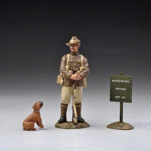 An Australian guard in Pith Hat and desert gear with Boxer puppy dog and sign makes a very nice set.