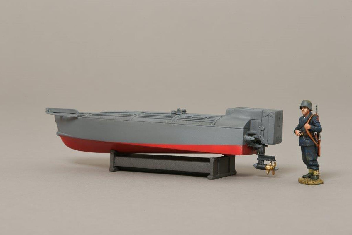 Barchino motorboat with a German sailor acting as a sentry. Helmet version