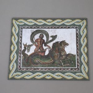 Mosaic Mat with Poseidonÿriding a sea chariot 24cm x 20cm