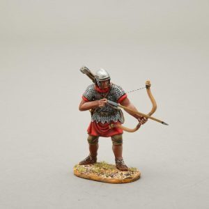 A standing archer scans the battlefield for a new target (silver colour metal helmets)