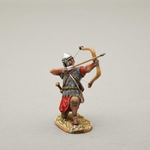 Kneeling archer firing up and to the left (silver colour metal helmets)
