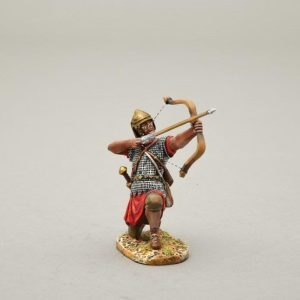 Kneeling archer firing up and to the left (bronze colour metal helmets)