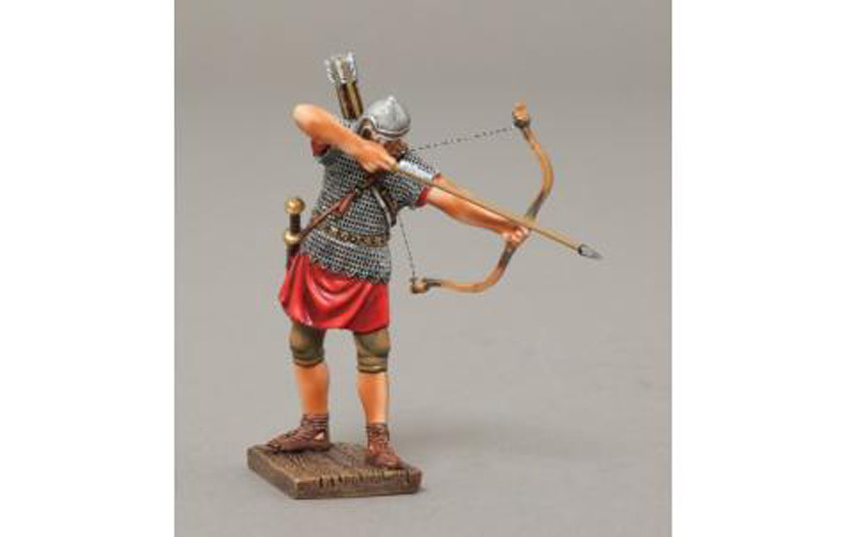 Roman Auxiliary Archer Firing Downwards. please note the base on these figures is the same shape and style as our normal Roman figures and is not rectangular as per the photos