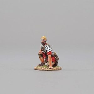 a kneeling Legionnaire with a rather unhealthy looking eye wound watches the fall of shot