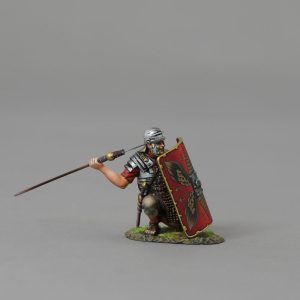 Legionnaire crouching behind shield