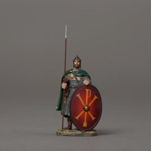 Imperial Guardsman with chi ro symbol on shield with red background