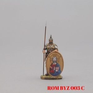 Imperial Guardsman with Byzantine style painting of young dark haired Apostle adorning shield