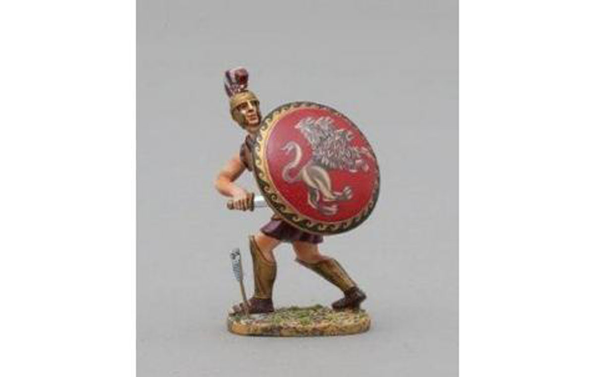 Spartan Warrior Drawing Sword, 3 Headed Griffon Shield