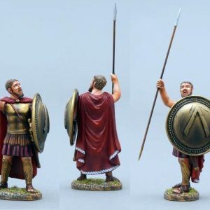 Leonidas king of the Spartans shouts orders to his men. Traditional bronze Lambda shield version