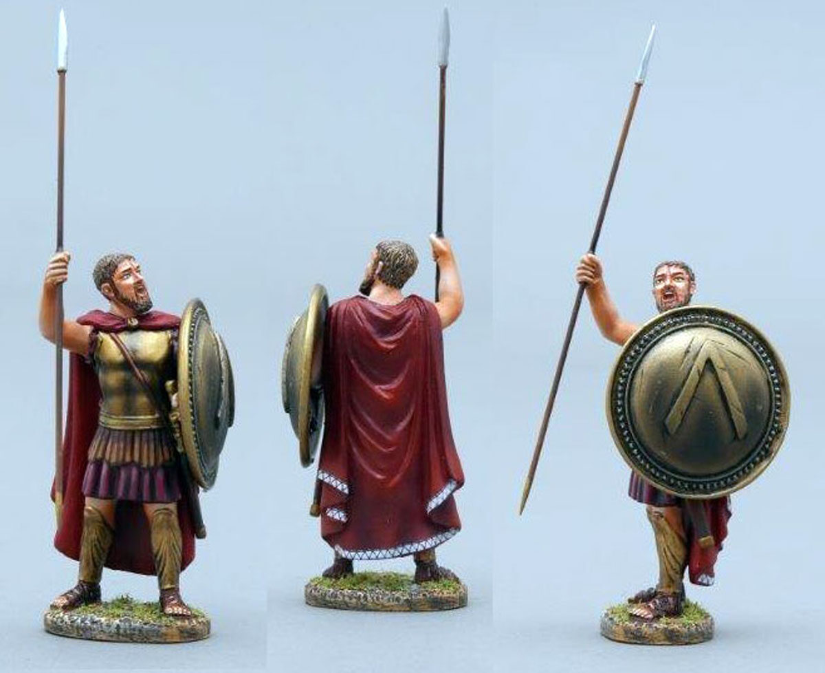 Leonidas king of the Spartans shouts orders to his men. Traditional bronze Lambda shield version