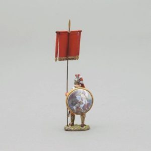 comprises Greek Hoplite with a red cloth banner featuring a naked Diana being waited on by a hand maiden