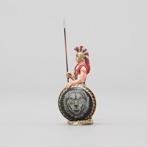 Hoplite sentry figure with a Lions head on a black background
