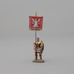 Hoplite waiting Spartan with bronze lambda shield holding Banner