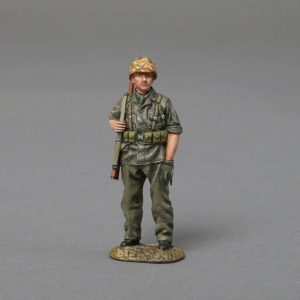 US Marine Sentry with camouflage helmet cover, but this time wears his gaiters more casually under his trousers