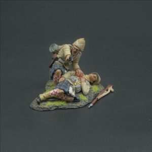 An officer tends to a wounded Private out