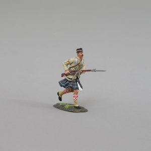 A charging Highlander wearing Glengarrie with the rank of Lance Corporal.