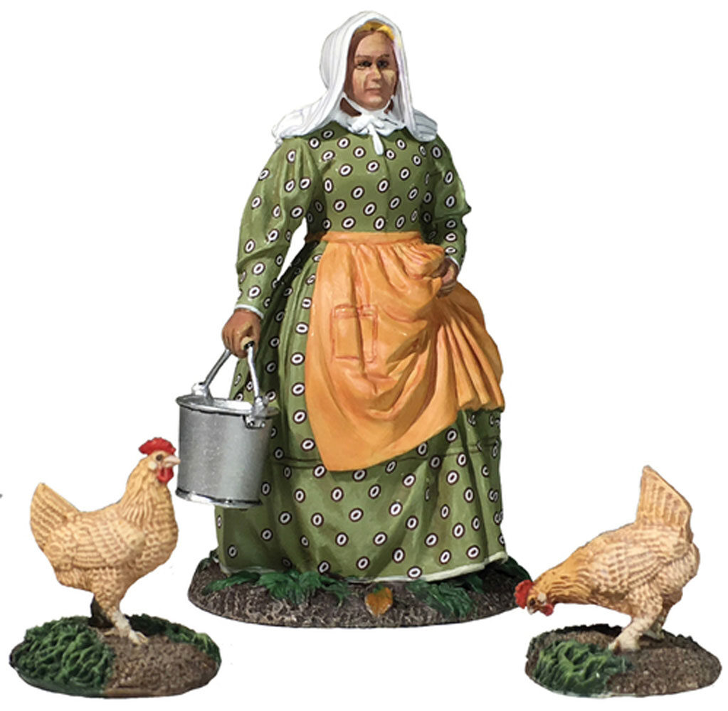 Woman Doing Farm Chores with Two Chickens Miss Dayfield