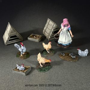 Amy Feeding Chickens, with Chicken Shelters, 1855-68