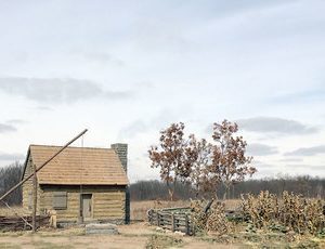 American Frontier Settlement Scenic Backdrop 89cm W x 49cm H