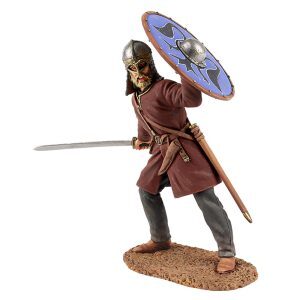 Viking wearing Gjermundbu Helmet, Swinging Sword