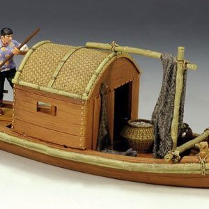 Sampan con rematore in piedi