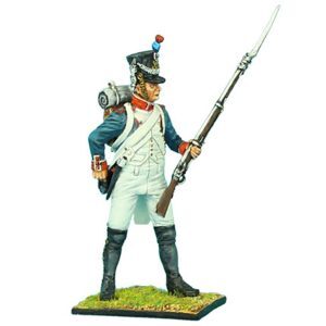 French 18th Line Infantry Fusilier Standing Loading Reaching for Cartridge