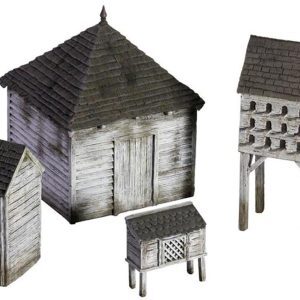 18th/19th Century American Farm Outbuilding Set No.1 - Outhouse, Dairy, Smokehouse & Dovecote