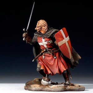 Ospitaliere che combatte con spada e scudo