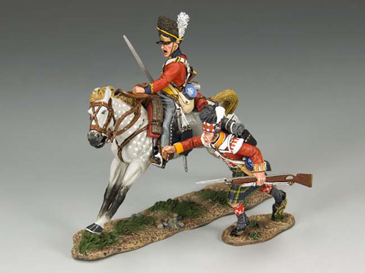 Un highlander e uno Scot Grey che attaccano la fanteria francese