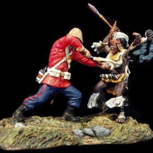 Scena di Inglese che colpisce con baionetta guerriero zulu