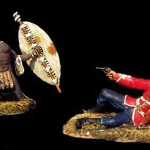 Inglese per terra che spara a zulu in ginocchio