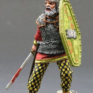 Barbaro con spada insanguinata e scudo