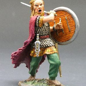 Barbaro con spada e scudo che attacca