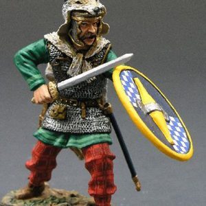 Barbaro con spada e scudo che avanza
