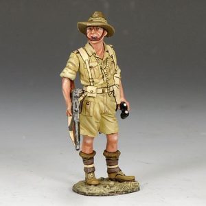 Soldato australiano con binocolo e Tommy Gun