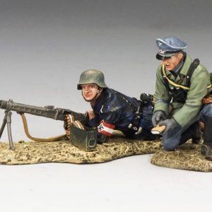 Soldato Luftwaffe che insegna ad un giovane Hitlerjugend come utilizzare la mitragliatrice MG42